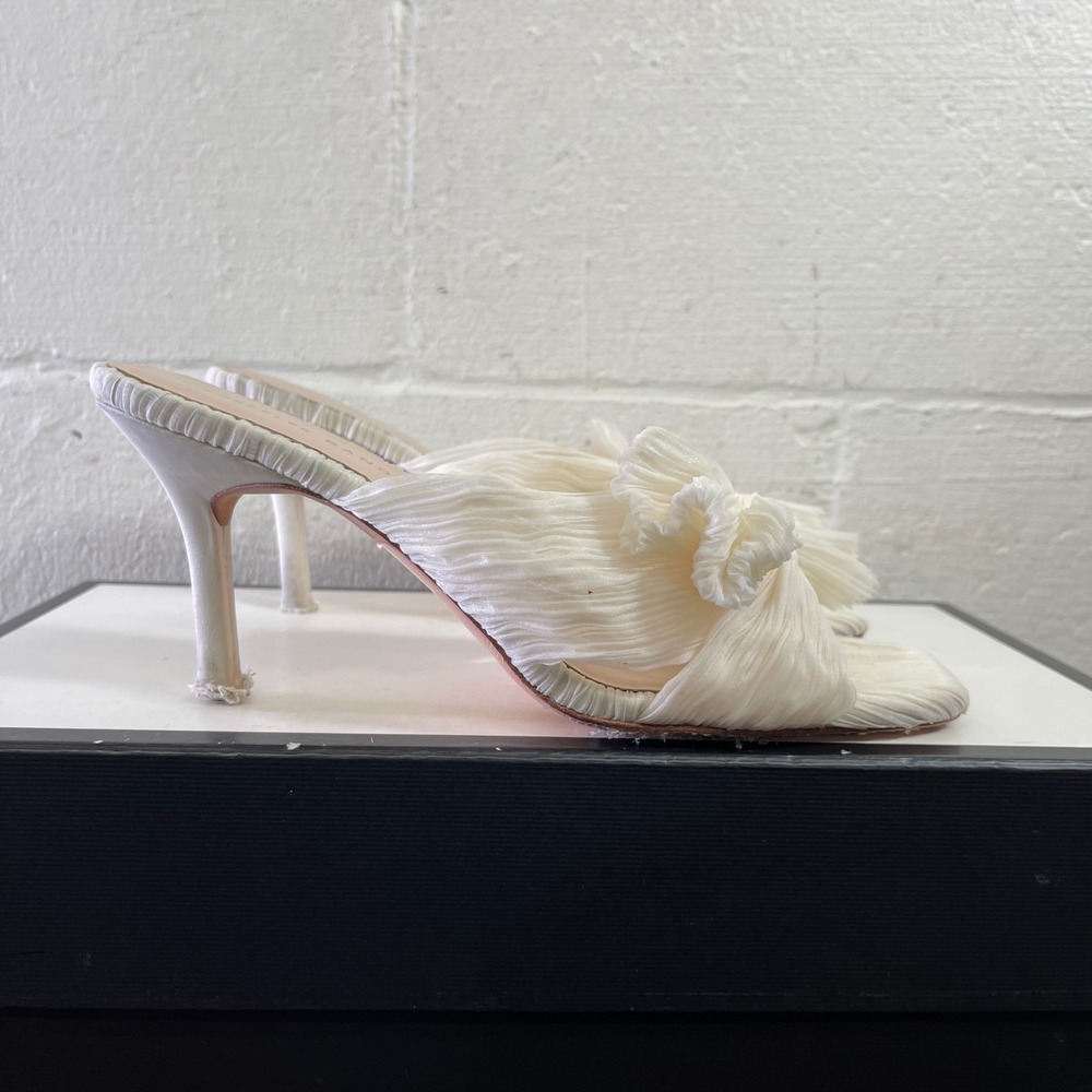 Loeffler Randall Penny White Knotted Pleated Bow High Heel Sandals Women's 8.5